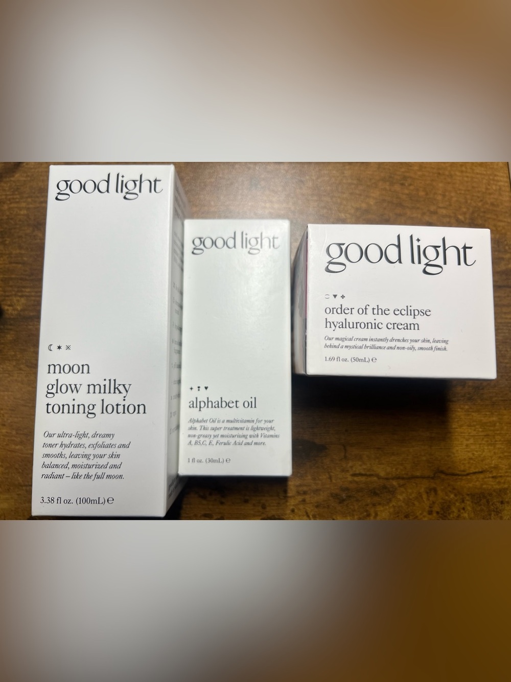 Good Light Milky Toner, Alphabet Oil and Hyaluronic Cream